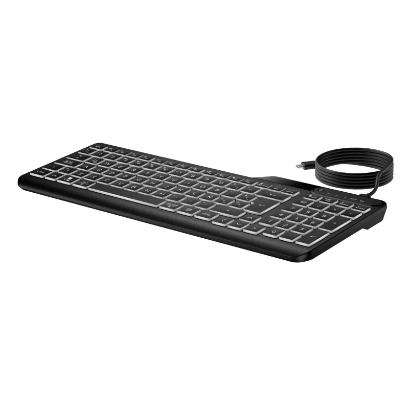 Teclado com fio retroiluminado multidispositivo HP 405, formato completo (100%), com fio, USB, membrana, preto