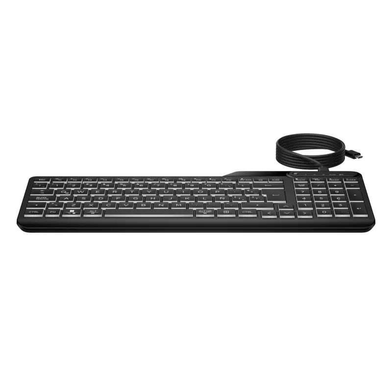 Teclado com fio retroiluminado multidispositivo HP 405, formato completo (100%), com fio, USB, membrana, preto