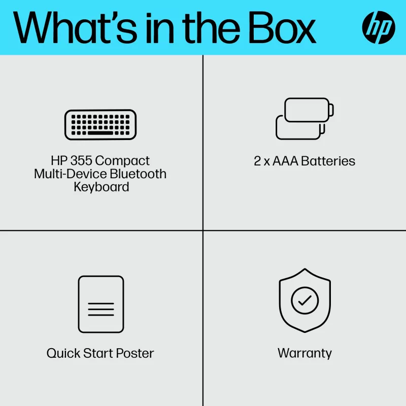 Teclado Bluetooth compacto HP 355 – teclas mecânicas sem fios, preto, 0,34 kg