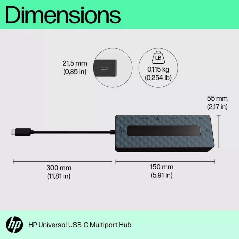 Hub multiporta HP Universal USB-C USB 3.2 Gen 1 Type-C preto