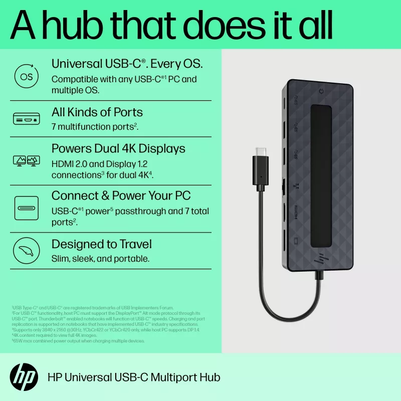Hub multiporta HP Universal USB-C USB 3.2 Gen 1 Type-C preto