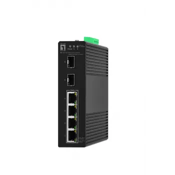 LevelOne Hilbert switch industrial Gigabit PoE Smart Lite de 6 portas, 2 x SFP, 4 saídas PoE, 802.3at/af PoE