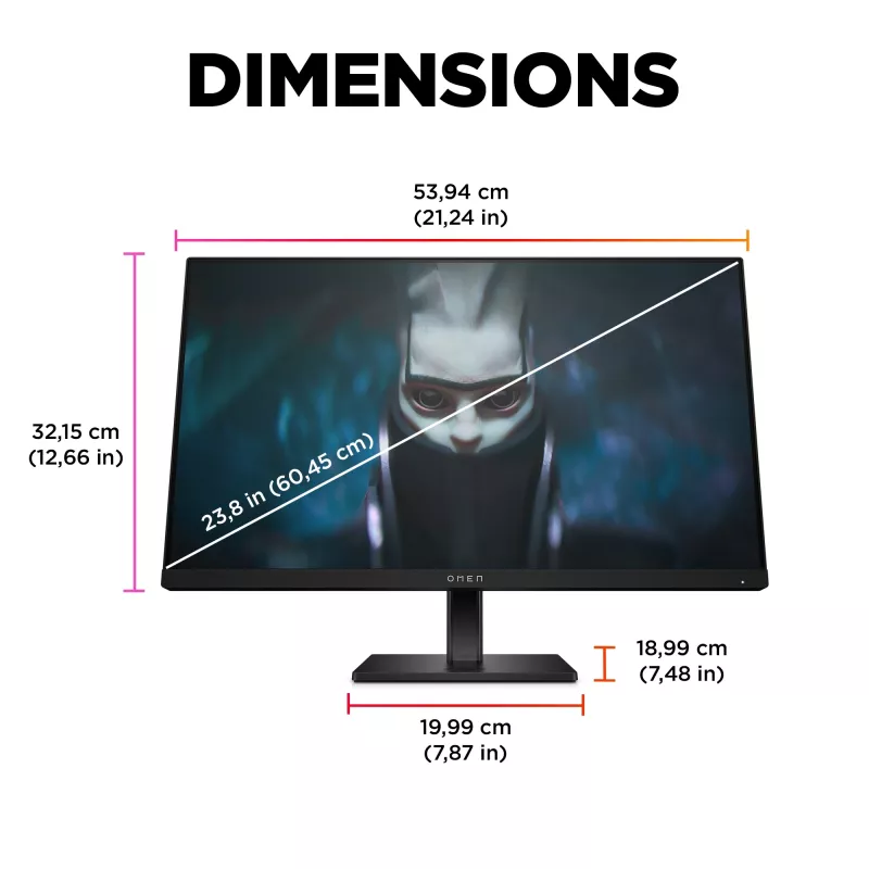 OMEN by HP monitor gaming FHD 165Hz 23,8 polegadas – OMEN 24, 60,5 cm (23,8 polegadas), 1920 x 1080 píxeis, Full HD, LCD, 1 ms, preto