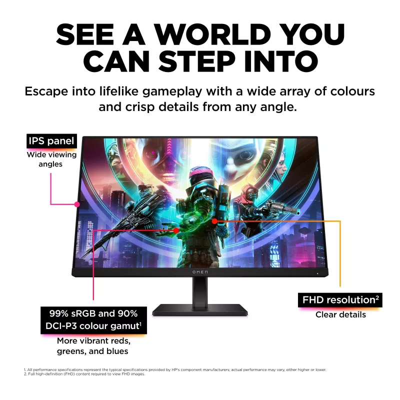 OMEN by HP monitor gaming FHD 165Hz 23,8 polegadas – OMEN 24, 60,5 cm (23,8 polegadas), 1920 x 1080 píxeis, Full HD, LCD, 1 ms, preto