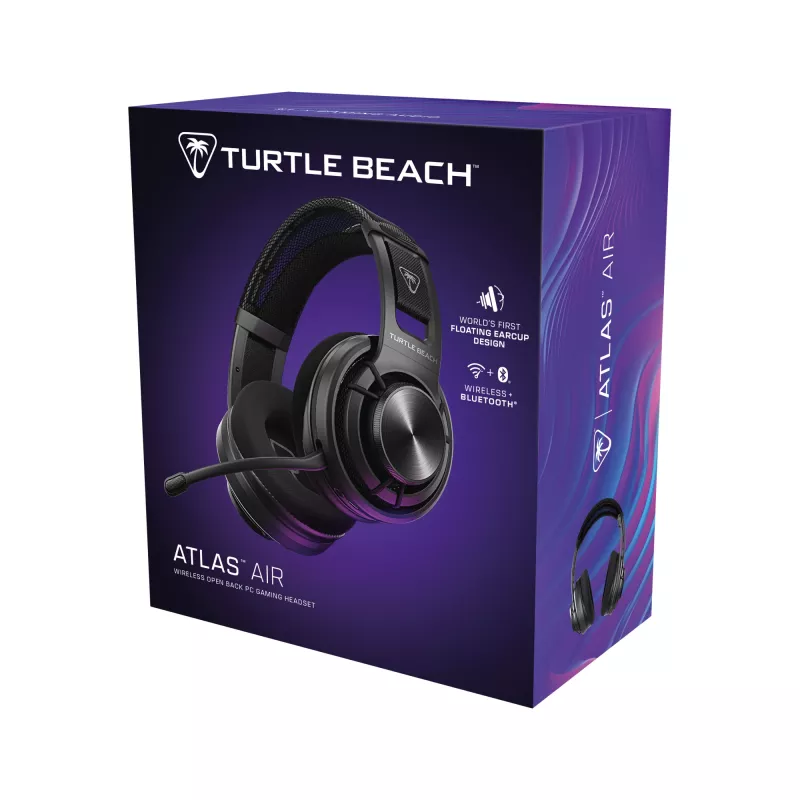 Turtle Beach Atlas Air Headset sem fios open-back para gaming em PC com áudio de alta fidelidade de 24 bits, microfone Broadcast, auricular flutuante, almofadas de espuma com memória e Bluetooth para PC