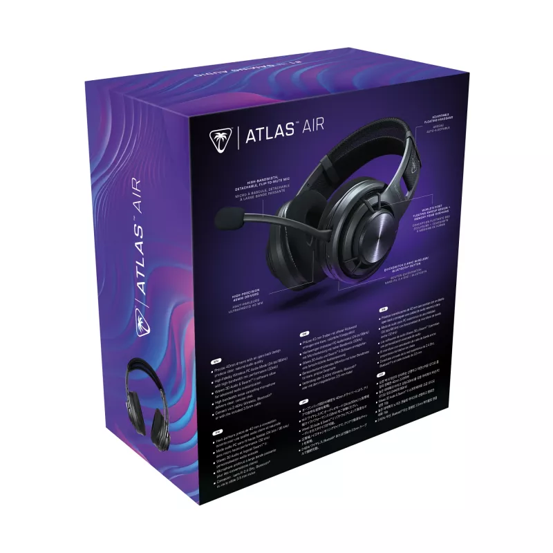 Turtle Beach Atlas Air Headset sem fios open-back para gaming em PC com áudio de alta fidelidade de 24 bits, microfone Broadcast, auricular flutuante, almofadas de espuma com memória e Bluetooth para PC