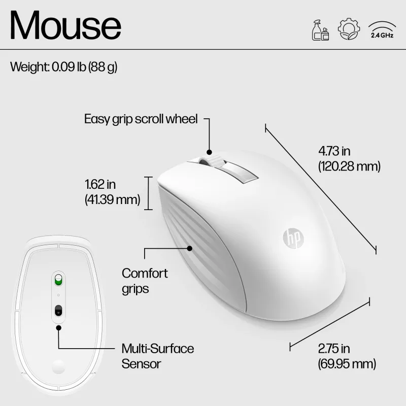 Conjunto de teclado e rato sem fios HP 655 Tamanho completo Branco