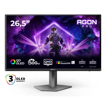AOC AGON PRO AG276QKD2 Monitor de computador 67,3 cm (26,5 polegadas) 2560 x 1440 píxeis Quad HD QD-OLED Preto, Cinzento