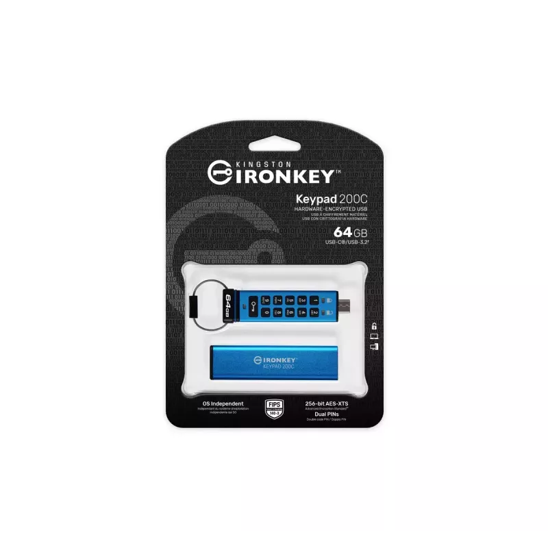 Kingston Technology IronKey 64GB USB-C Keypad 200C, FIPS 140-3 Nível 3 AES-256