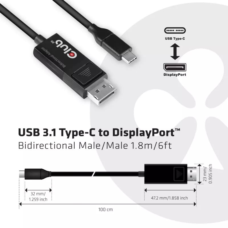 Cabo CLUB3D USB Type-C para DP 1.4 8K60Hz M/M 1,8m/5,9ft