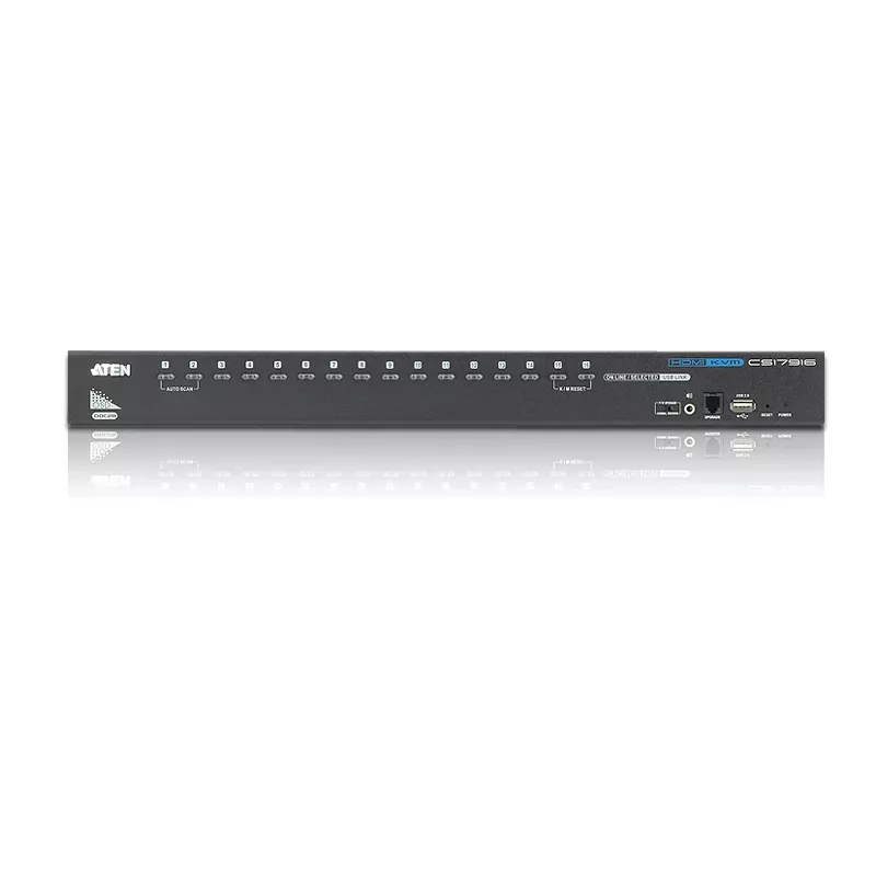ATEN CS17916-AT-G comutador KVM USB HDMI de 16 portas com áudio, hub USB 2.0 de 2 portas, 1920x1200@60Hz, cascata até 256 computadores, preto