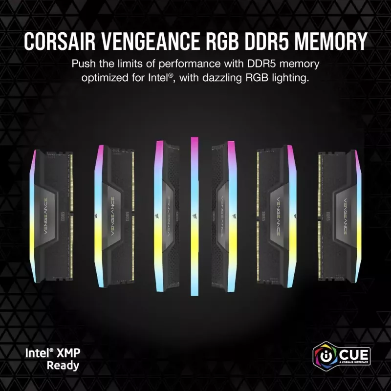 Memória CORSAIR 64GB DDR5 (2x32GB) DRAM 6000MT/s CL40 AMD EXPO e Intel XMP kit de memória Vengeance RGB