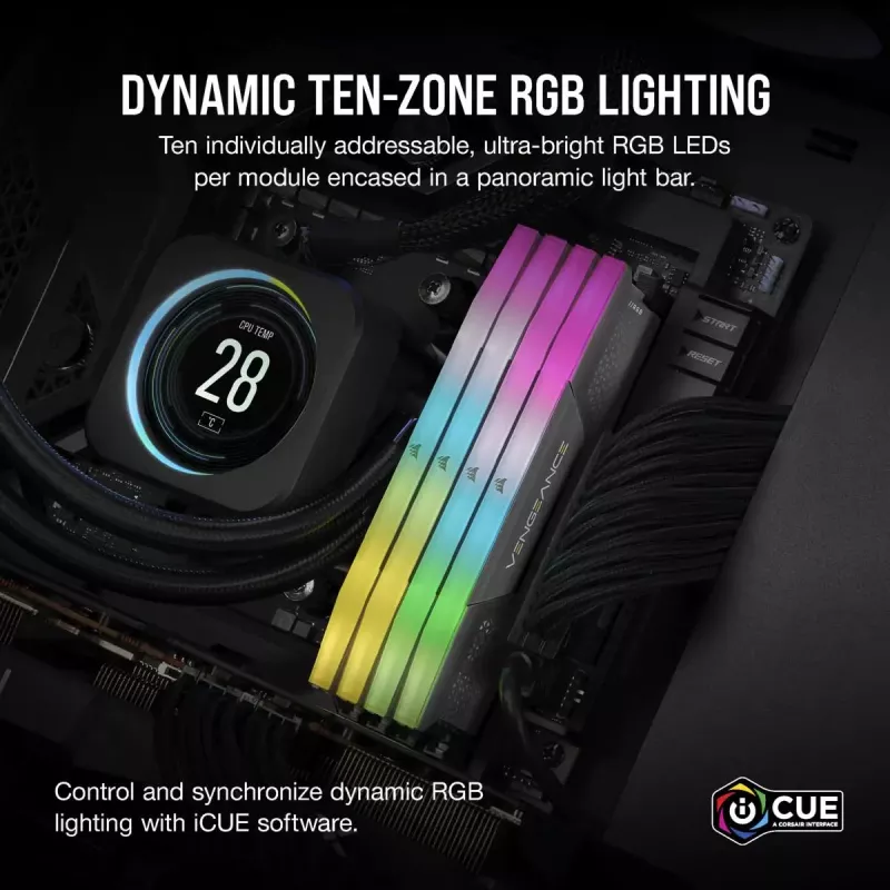 Corsair Vengeance RGB, DDR5-5200, CL40, AMD EXPO - 32 GB Dual-Kit, cinzento