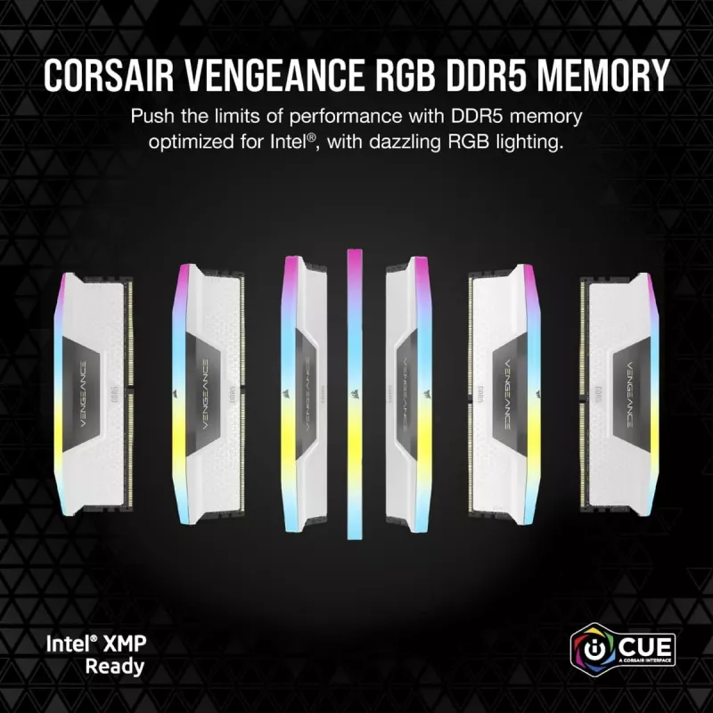 Memória CORSAIR 64 GB DDR5 (2x32 GB) DRAM 5200 MT/s CL40 kit de memória Vengeance RGB branco