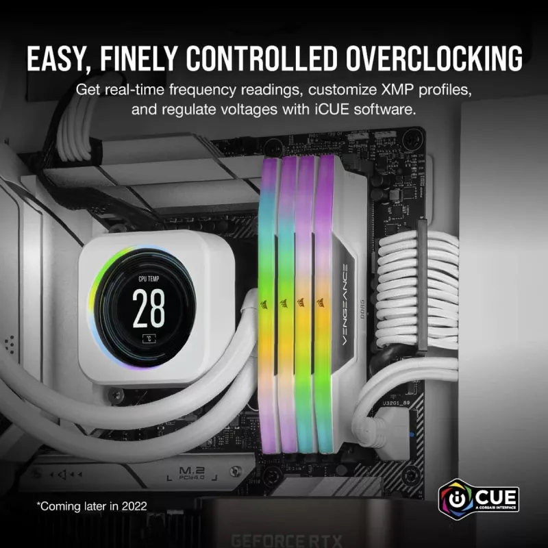 Memória CORSAIR 64 GB DDR5 (2x32 GB) DRAM 5200 MT/s CL40 kit de memória Vengeance RGB branco
