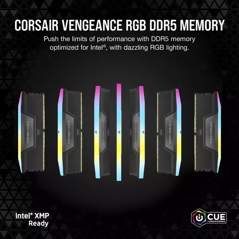 DIMM 128 GB DDR5-5600 (4x 32 GB) Quad-Kit, memória preta, CMH128GX5M4B5600C40, Vengeance RGB, INTEL XMP