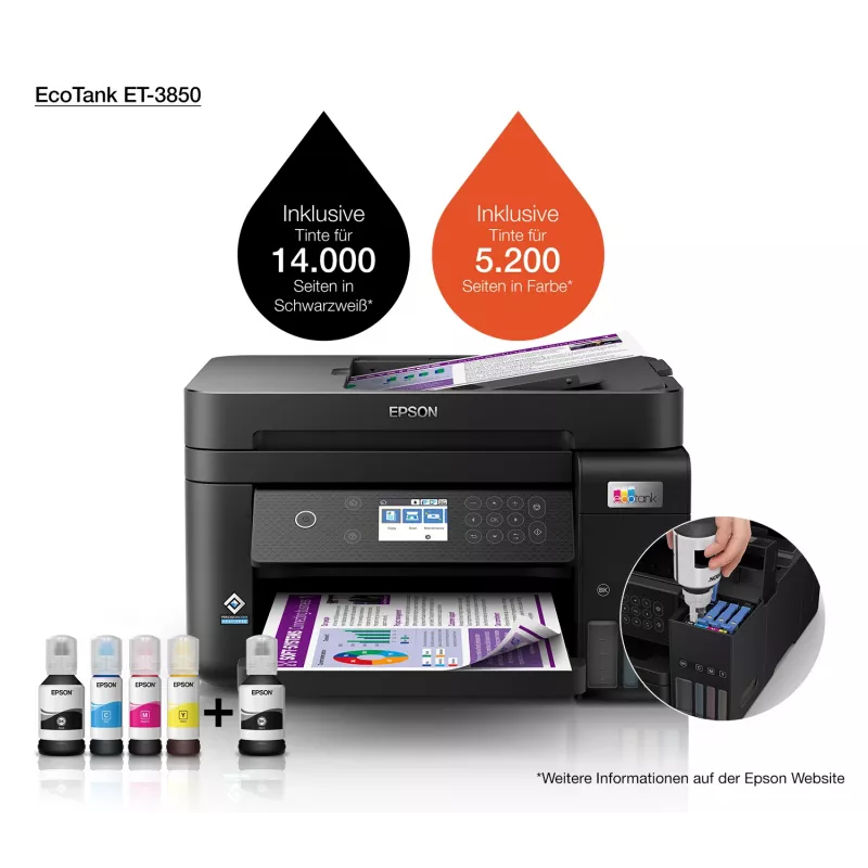 Epson EcoTank ET-3850 Jato de tinta A4 4800 x 1200 DPI 33 ppm Wi-Fi