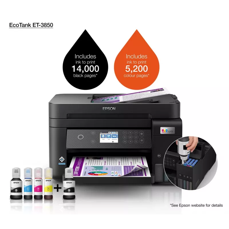 Epson EcoTank ET-3850 Jato de tinta A4 4800 x 1200 DPI 33 ppm Wi-Fi