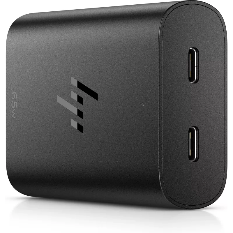 HP 600Q7AA carregador GaN USB-C de 65 W para portátil, 2 × USB-C, 20 V, preto