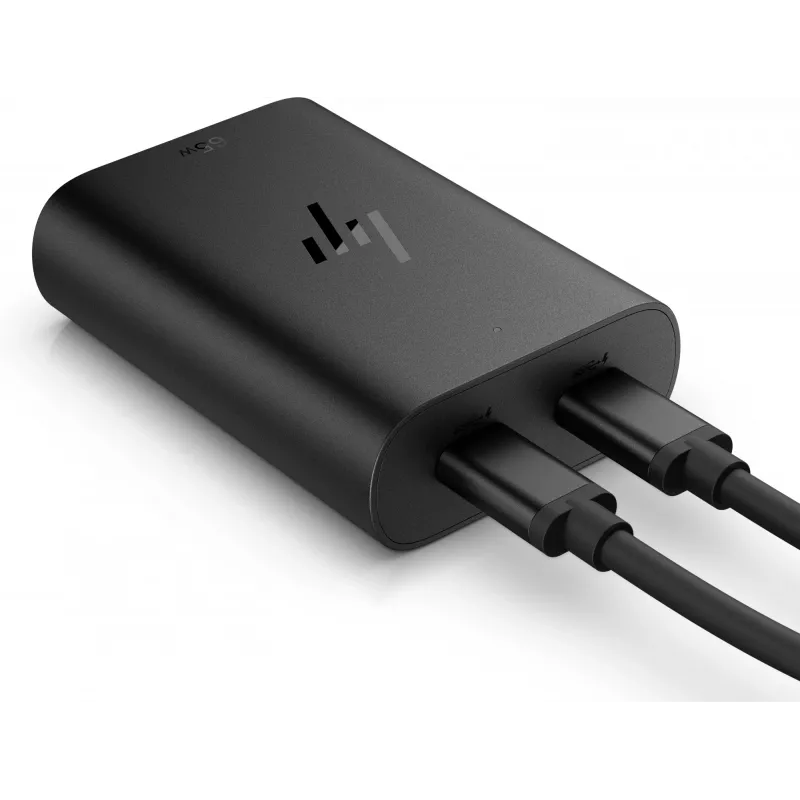 HP 600Q7AA carregador GaN USB-C de 65 W para portátil, 2 × USB-C, 20 V, preto