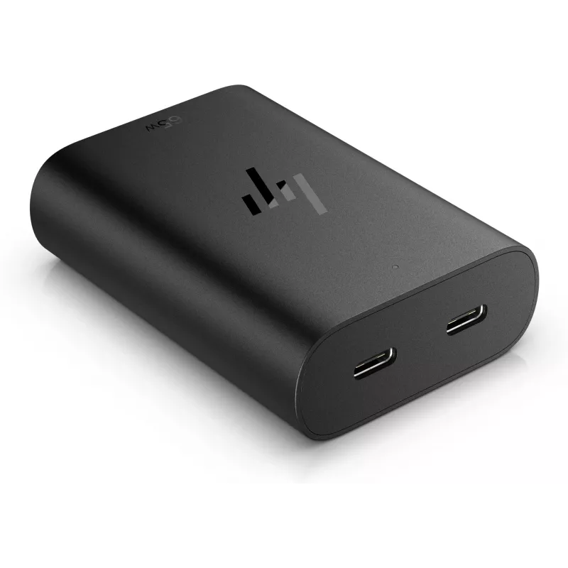 HP 600Q7AA carregador GaN USB-C de 65 W para portátil, 2 × USB-C, 20 V, preto