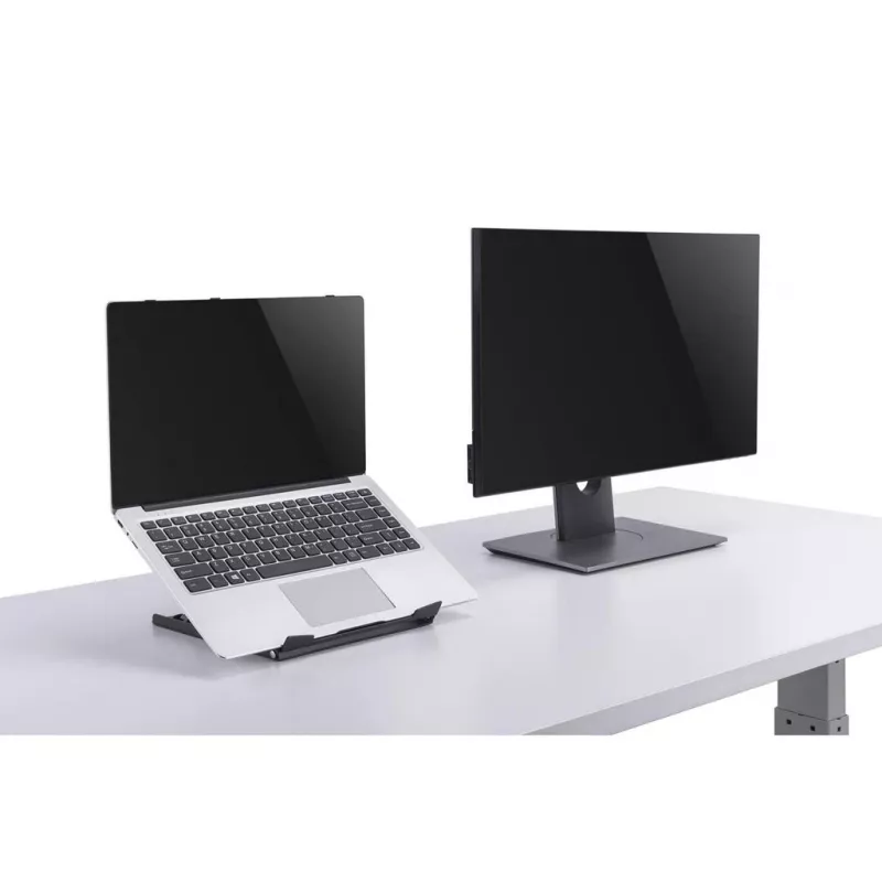 Suporte para portátil e tablet Manhattan, ajustável (5 posições), adequado para todos os tablets e portáteis até 15,6 polegadas, portátil e leve, aço, preto, garantia vitalícia