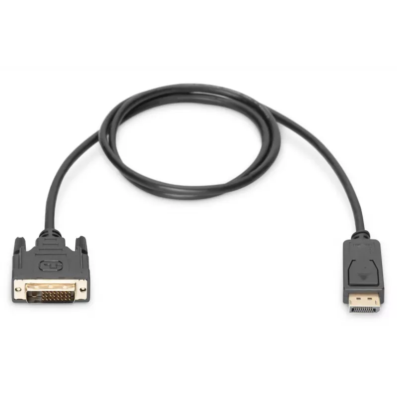 Cabo adaptador DisplayPort DIGITUS, DP - DVI (24+1) M/M, 2 m com bloqueio, compatível com DP 1.2, CE preto