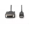 Cabo adaptador DisplayPort DIGITUS, DP - DVI (24+1) M/M, 2 m com bloqueio, compatível com DP 1.2, CE preto