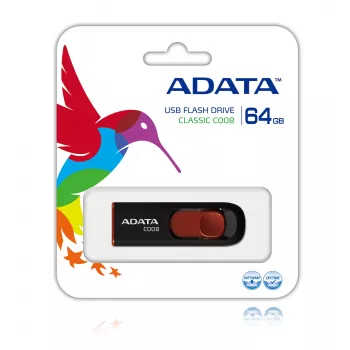 Pen drive ADATA C008 64 GB USB Type-A 2.0 Preto, Vermelho