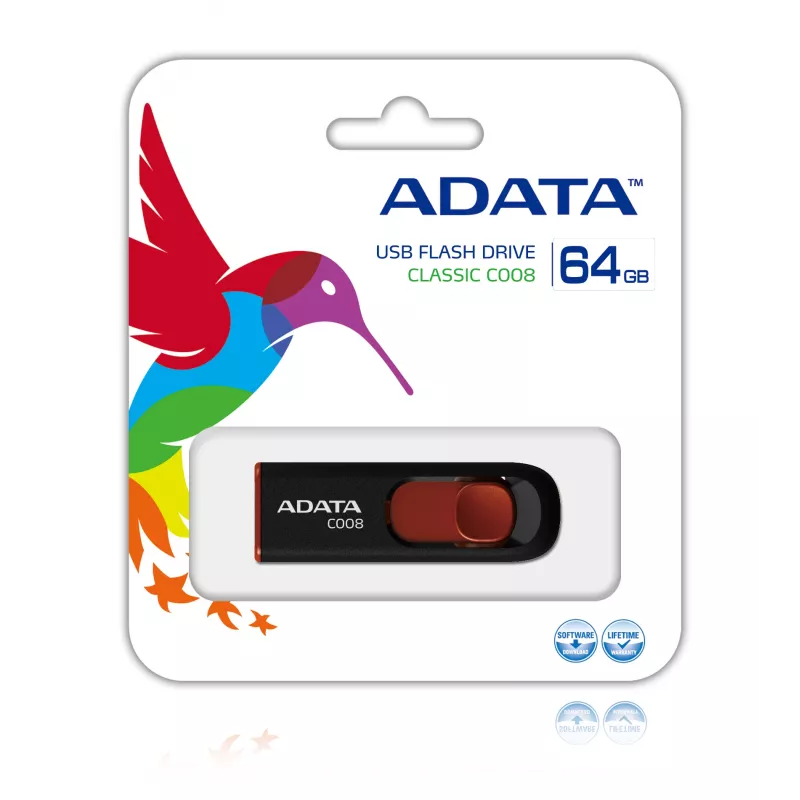 Pen drive ADATA C008 64 GB USB Type-A 2.0 Preto, Vermelho