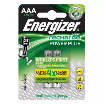 Bateria recarregável Energizer Power Plus AAA NiMH 1,2 V, 2 unid., 44,5 mm x 10,5 mm, 11 g