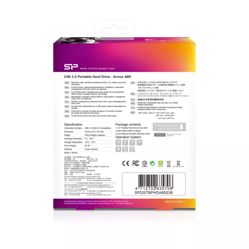 Silicon Power Armor A80 disco rígido externo, 2 TB, 2,5 polegadas, USB 3.1 Gen 1, azul