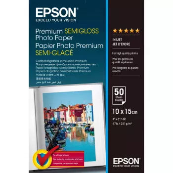 Papel fotográfico semi-brilhante Premium Epson - 10x15 cm - 50 folhas