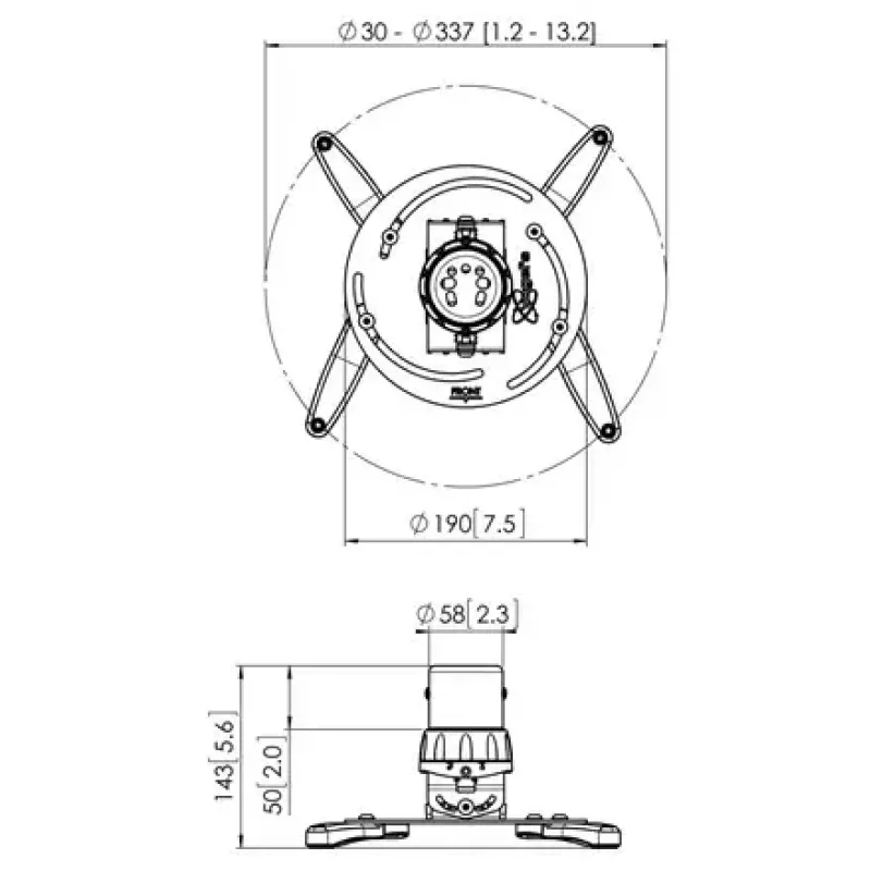 Suporte de projetor de teto Vogel's PPC1500 branco — regulável em altura, para instalação simples