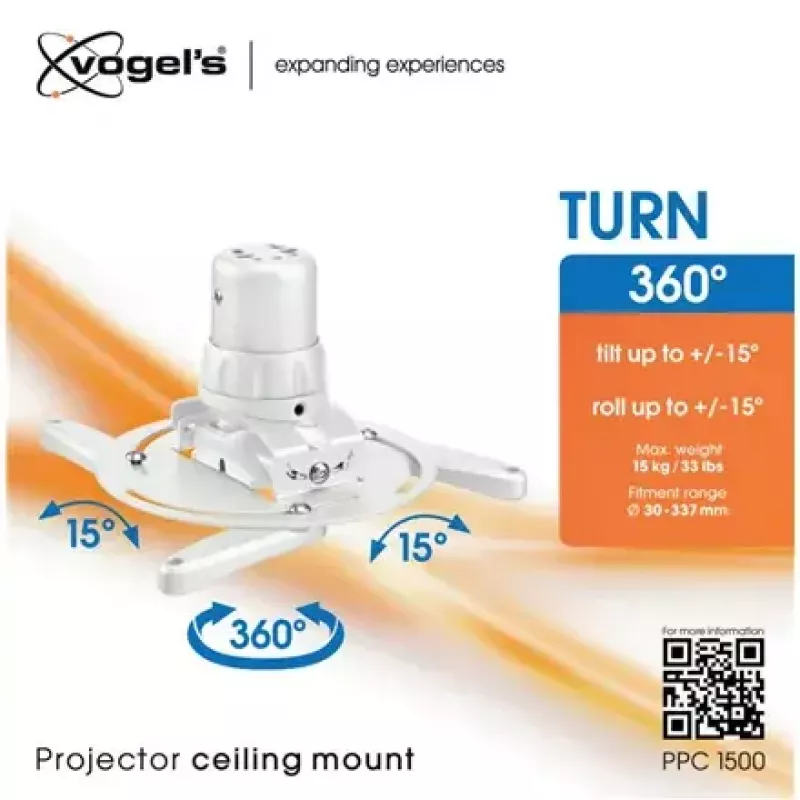 Suporte de projetor de teto Vogel's PPC1500 branco — regulável em altura, para instalação simples