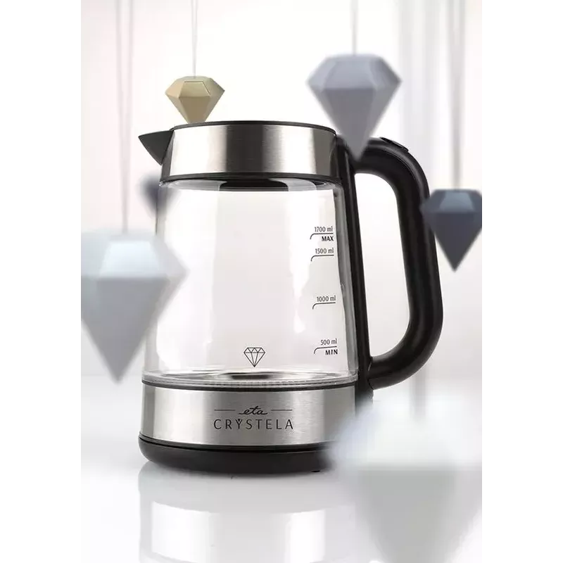 Chaleira elétrica Eta 1,7 L 2200 W preto aço inoxidável transparente
