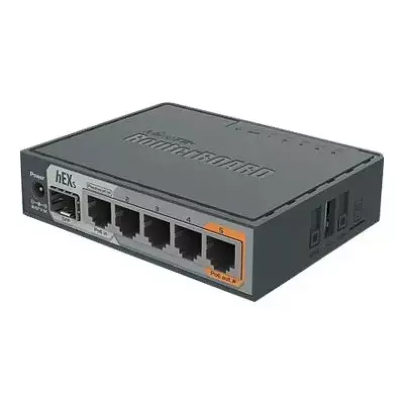 MikroTik RB760iGS hEX S router com fios, 5x Gigabit RJ45, 1x SFP, 1x USB 2.0, saída PoE, preto