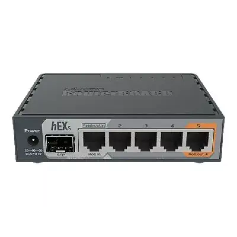 MikroTik RB760iGS hEX S router com fios, 5x Gigabit RJ45, 1x SFP, 1x USB 2.0, saída PoE, preto