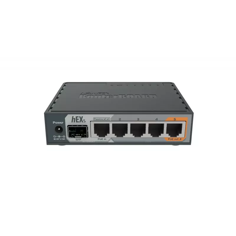 MikroTik RB760iGS hEX S router com fios, 5x Gigabit RJ45, 1x SFP, 1x USB 2.0, saída PoE, preto