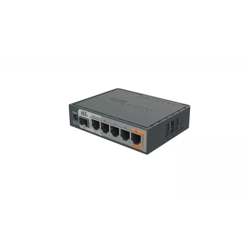 MikroTik RB760iGS hEX S router com fios, 5x Gigabit RJ45, 1x SFP, 1x USB 2.0, saída PoE, preto