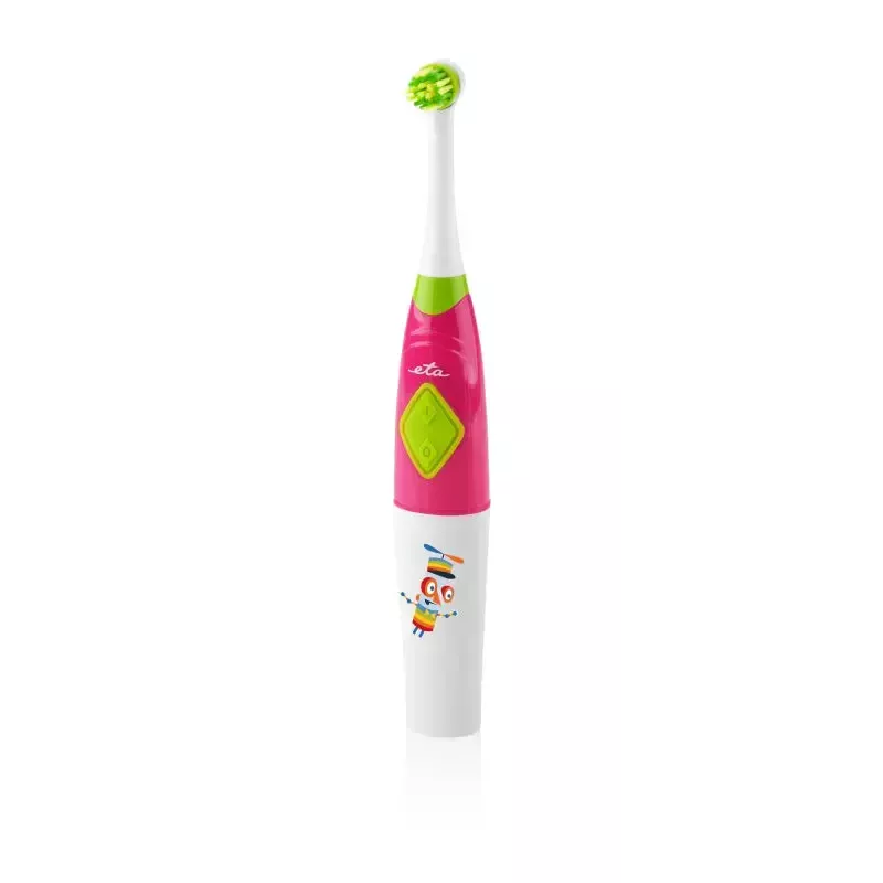 ETA Sonetic ETA129490070 escova de dentes infantil a pilhas com copo e suporte, 2 cabeças, 2x AAA, temporizador de 2 minutos, rosa