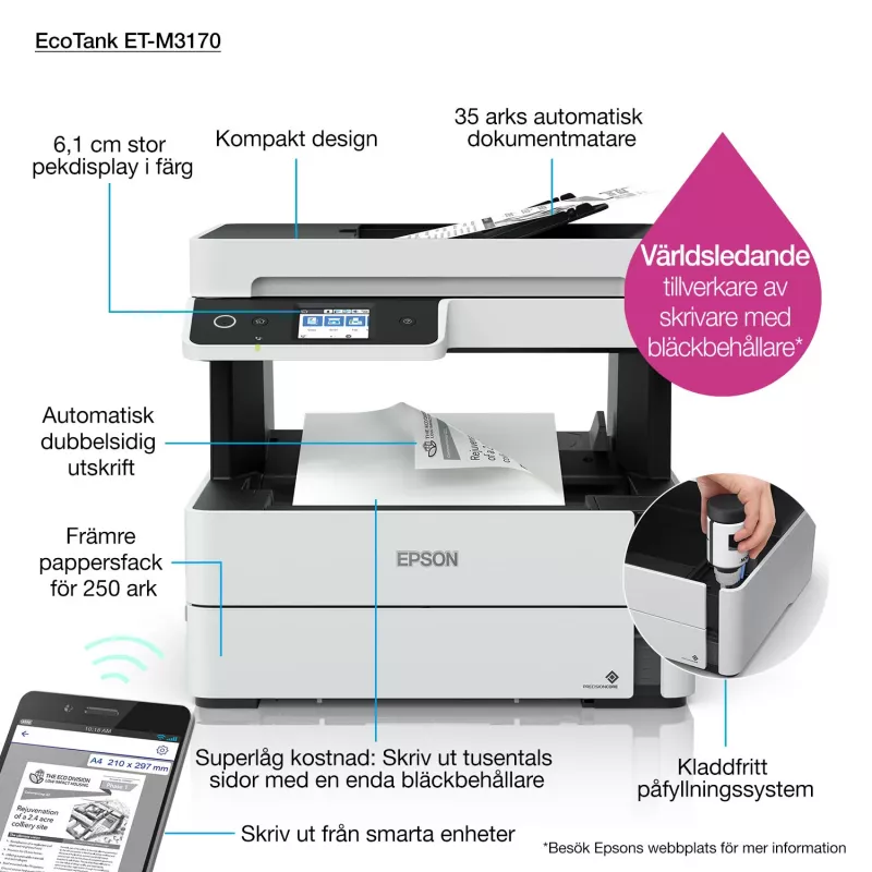 Impressora multifunções Epson EcoTank ET-M3170 Jato de tinta Impressão mono