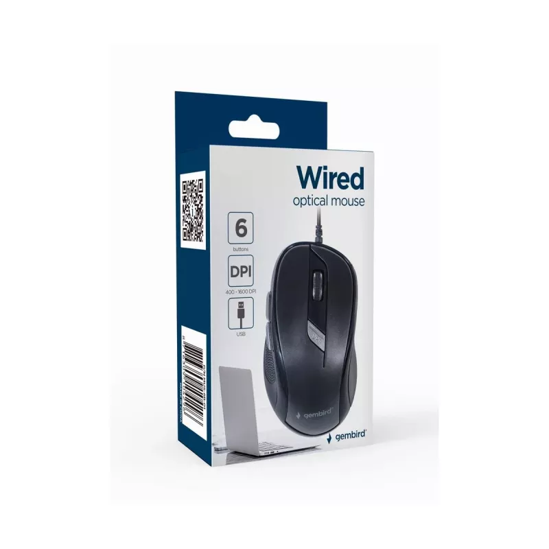 Rato ótico GEMBIRD MUS-6B-01 – 6 botões, roda de scroll, USB, Preto