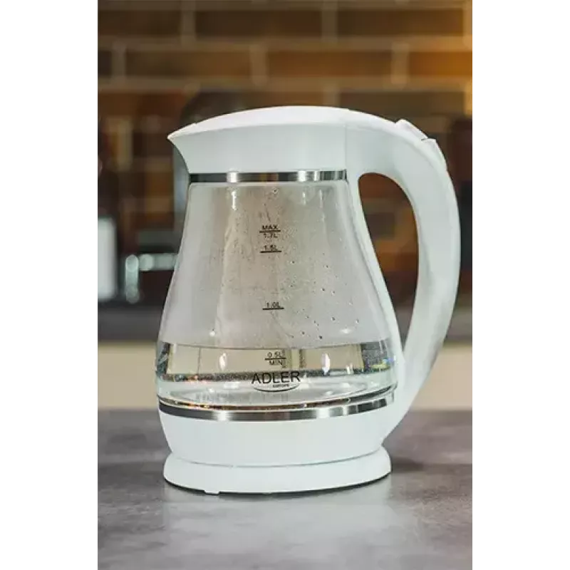 Chaleira elétrica Adler 1,7 L 2200 W – Corpo em vidro, indicador de nível de água, base de 360°, desligamento automático