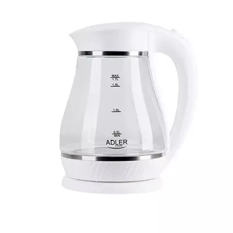 Chaleira elétrica Adler 1,7 L 2200 W – Corpo em vidro, indicador de nível de água, base de 360°, desligamento automático