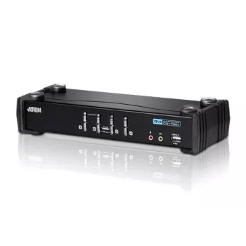 Comutador KVM ATEN 4 portas USB DVI com áudio e hub USB 2.0 (cabos KVM incluídos)