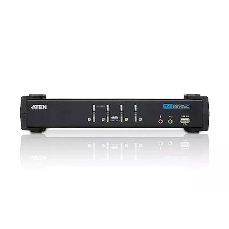 Comutador KVM ATEN 4 portas USB DVI com áudio e hub USB 2.0 (cabos KVM incluídos)