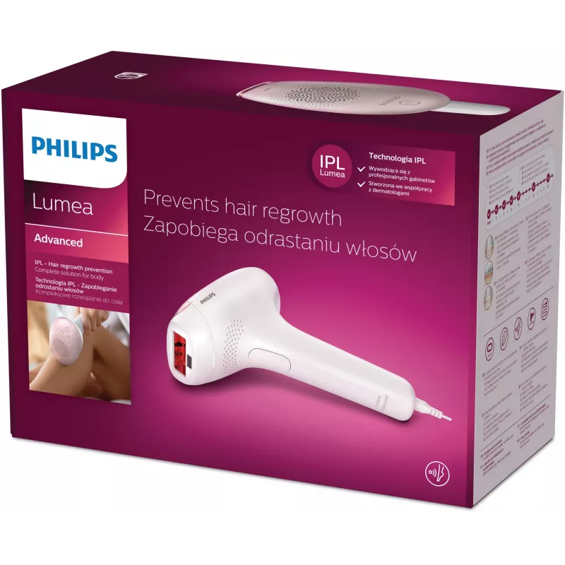 Aparelho de depilação a luz pulsada Philips SC1994/00 Lumea Advanced — alimentação por rede, acessório para o corpo, lâmpada de 4 cm², branco/rosa
