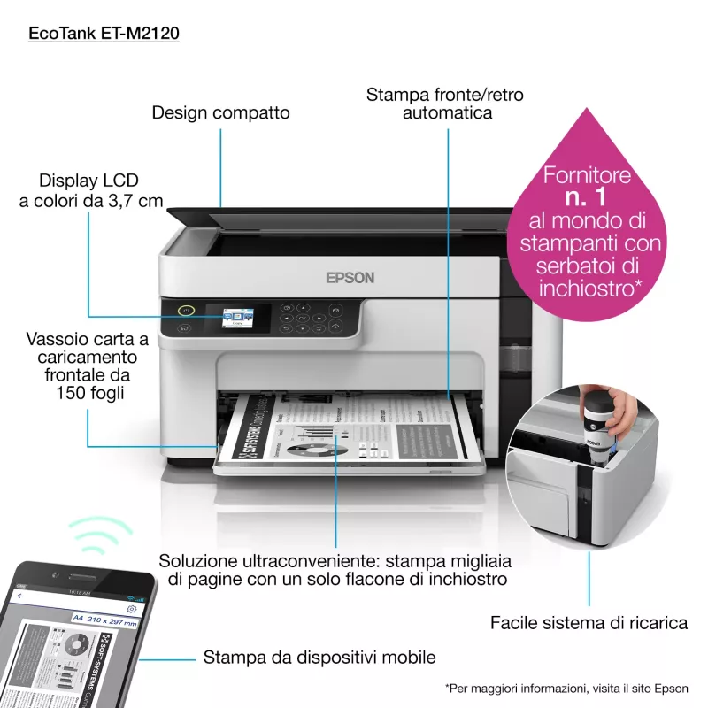 Epson EcoTank ET-M2120 jato de tinta A4 1440 x 720 DPI 32 ppm Wi-Fi