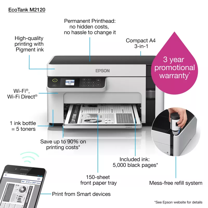 Epson EcoTank ET-M2120 jato de tinta A4 1440 x 720 DPI 32 ppm Wi-Fi